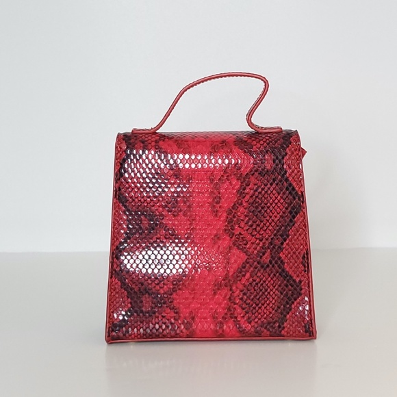 AQUA Trendy Red Black Snakeskin Print Mini Purse Crossbody Strap and Top Handle - Picture 2 of 11
